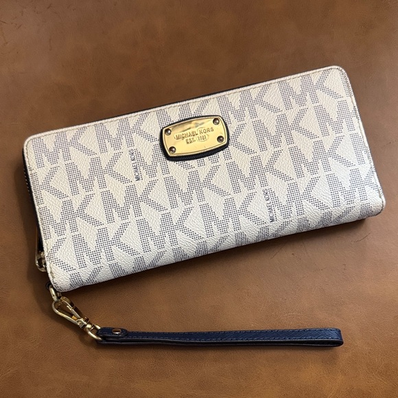 Michael Kors Handbags - Michael Kors Monogram Wristlet Wallet in Cream and Navy